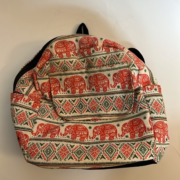 Elephant Print Mini Backpack Orange Green - Picture 8 of 8